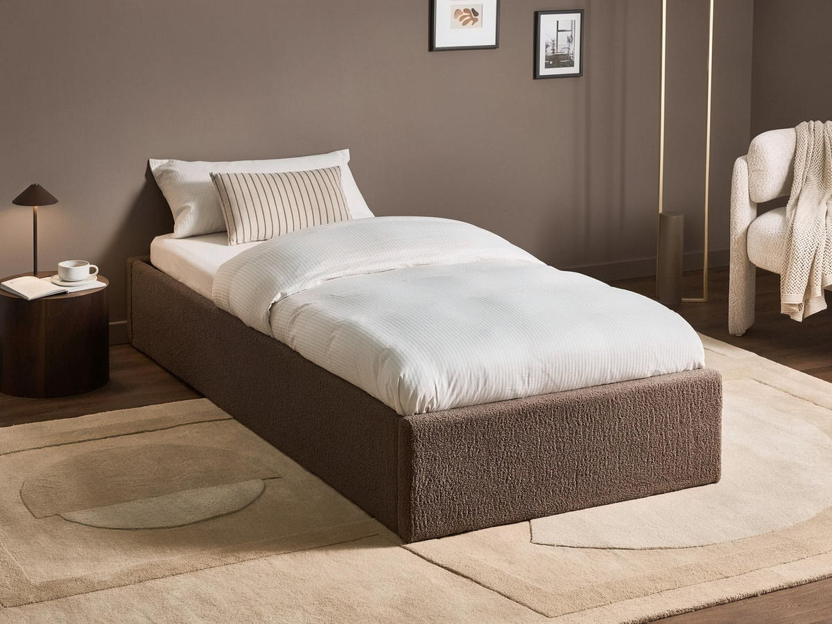 POSTEL s úložným prostorem bez čela 90/200 cm Bouclé Taupe Dinan - šedohnědá, textil (90/200cm) - Beliani