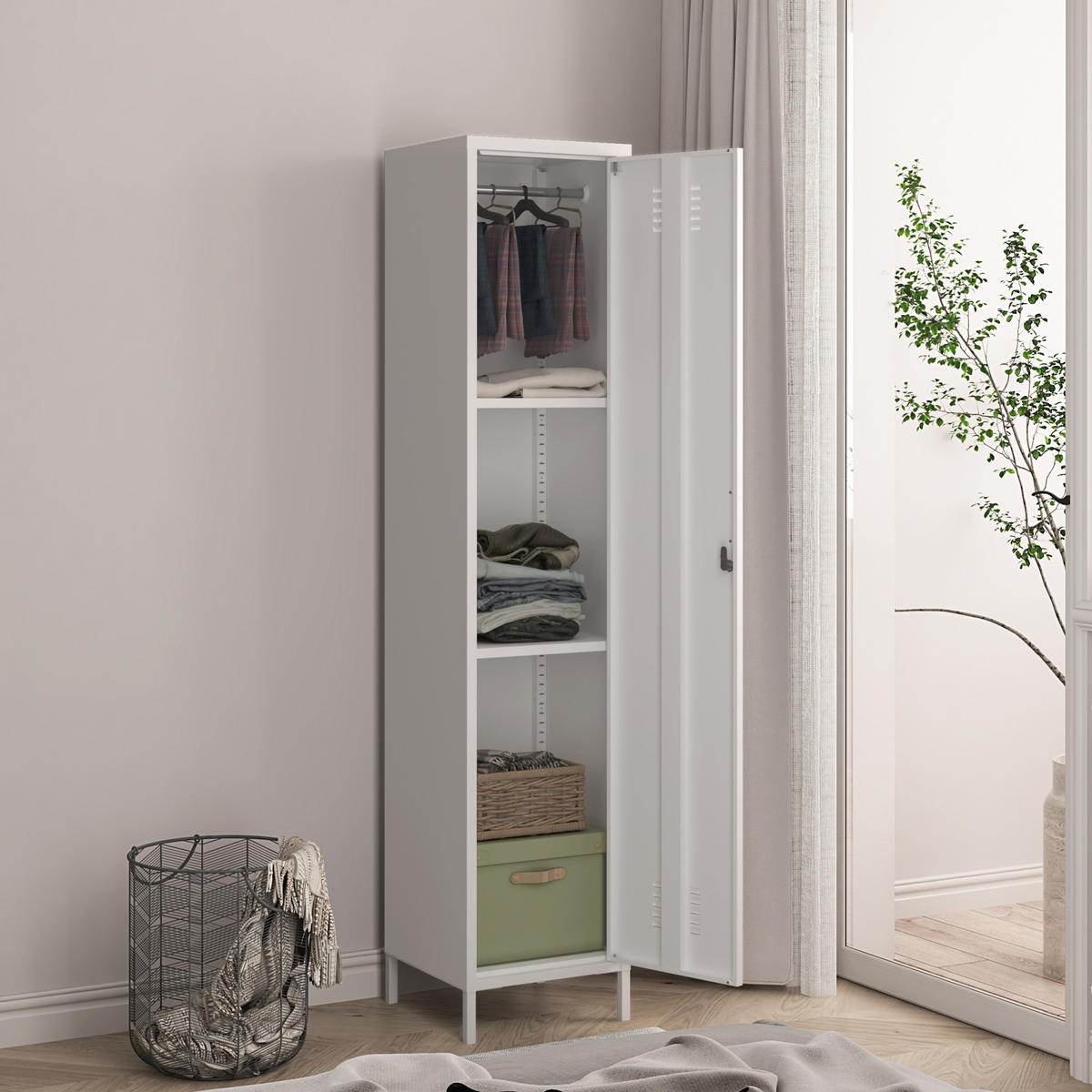 KLEIDERSCHRANK Seinäjoki - Weiß, Metall (38/180/38cm) - [en.casa]