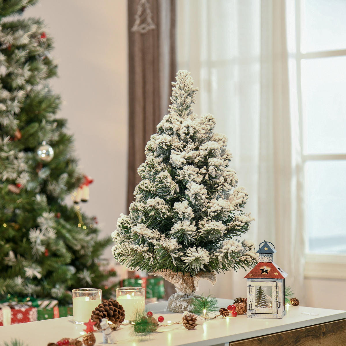 MINI Künstlicher Weihnachtsbaum 60 cm Tannenbaum künstlich mit Schnee, Spitzen - Grün, Kunststoff (60cm) - HOMCOM