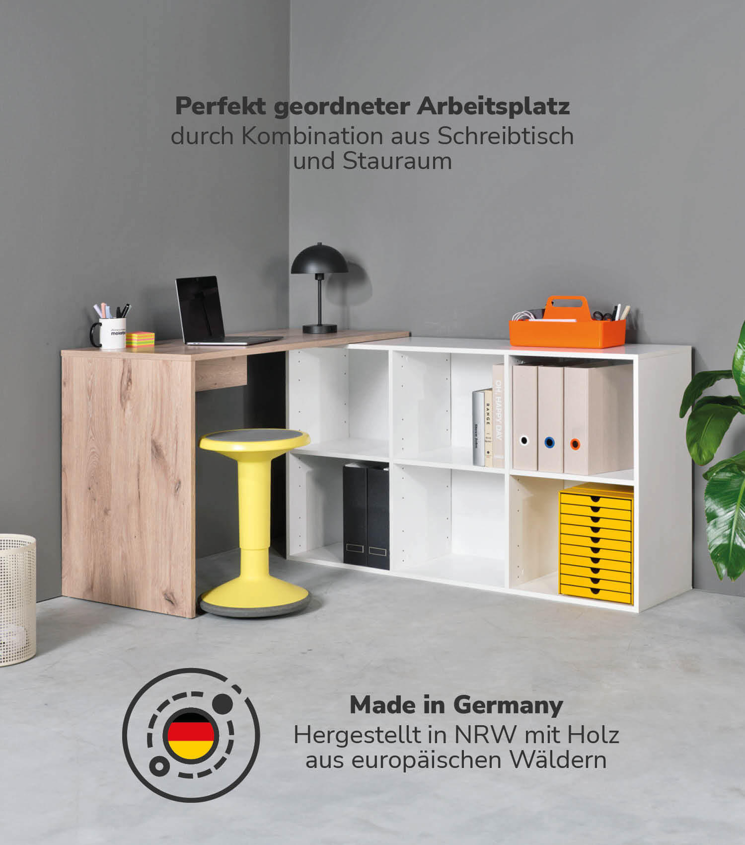 ECKSCHREIBTISCH Der Produktive - Eichefarben/Weiß, Holzwerkstoff (54/112/77cm) - Mokebo