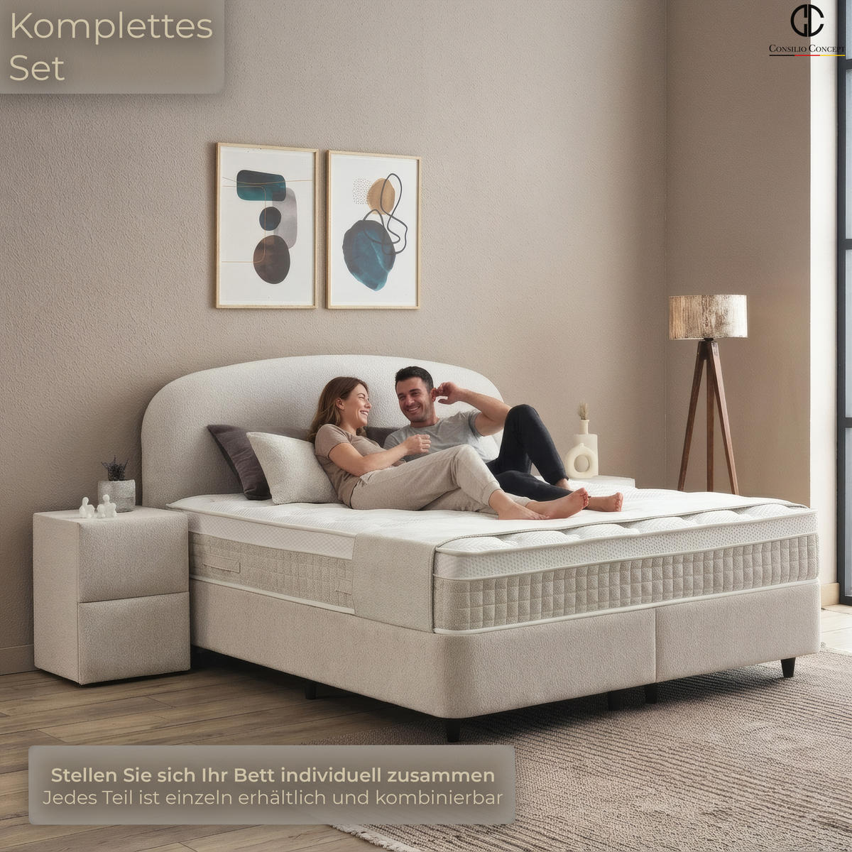 NACHTTISCH FREYA 45/45/60 Ivory, zwei Schubladen - Creme/Schwarz, Holz/Kunststoff (45/60/45cm) - Consilio Concept