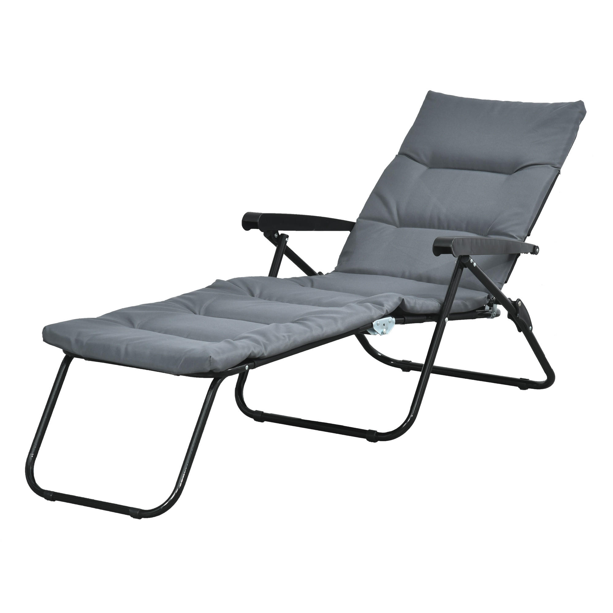 SONNENLIEGE DE-15595 6 Positionen mit Matratze + Armlehnen Grau - Grau, Metall (58/89/153cm) - ComfortXL