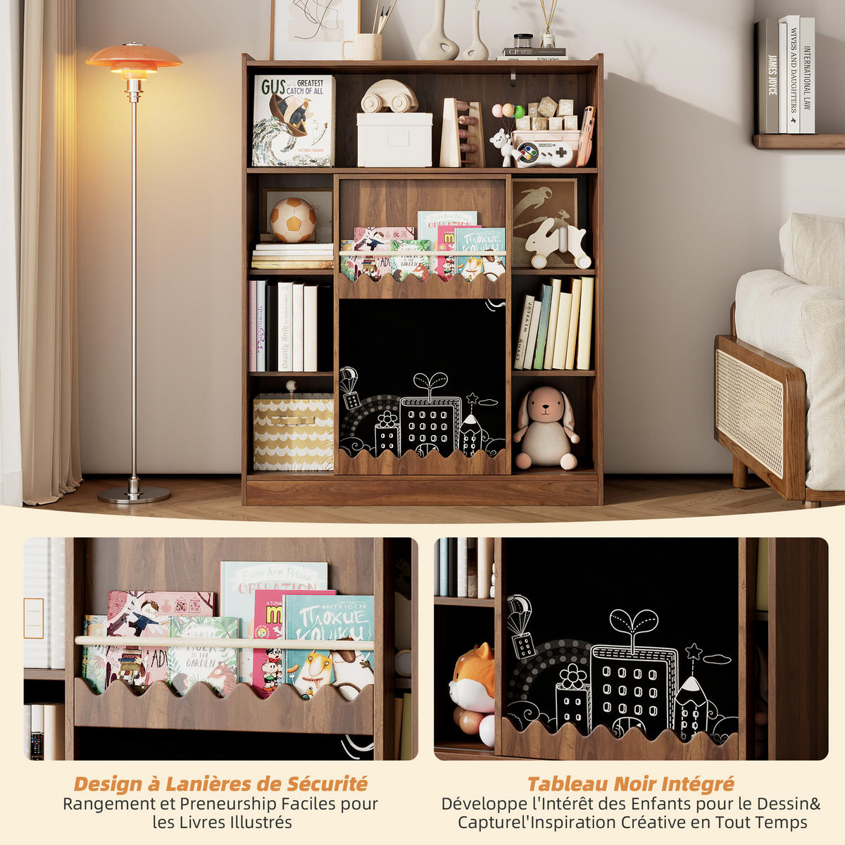 BÜCHERREGAL 120x38.5x151.5cm Nussbaum mit Tafel Schiebetüren 9 Fächer - Walnussfarben, Holz (38.5/151.5/120cm) - FLIEKS