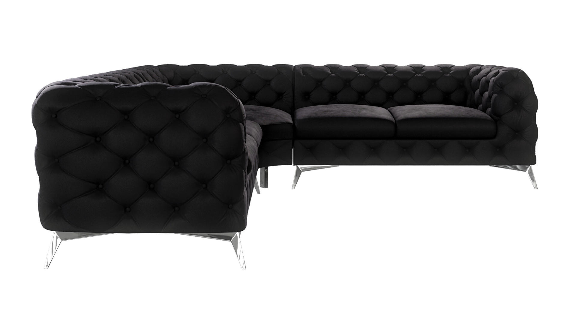 ECKSOFA Chesterfield Laura Schwarz Samt - Silberfarben/Schwarz, Holz/Textil (264/264cm) - S-Style Möbel