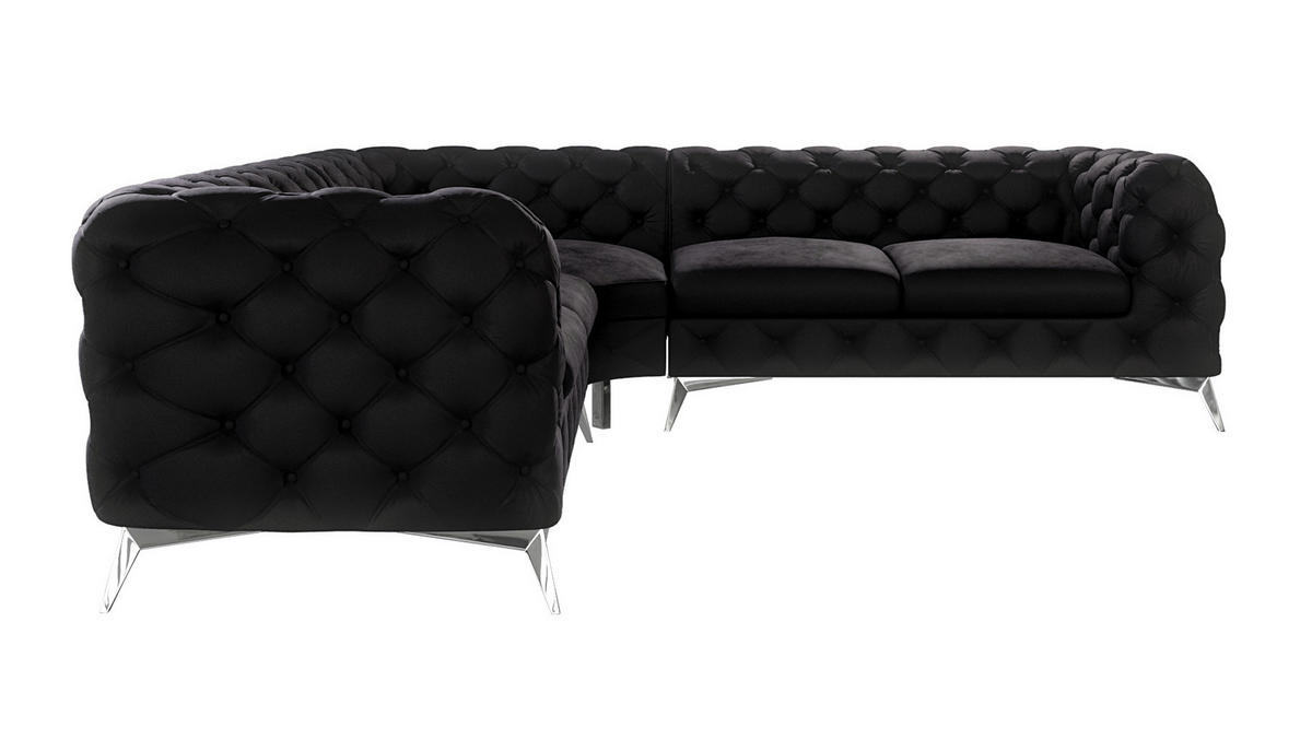 ECKSOFA Chesterfield Laura Schwarz Samt - Silberfarben/Schwarz, Holz/Textil (264/264cm) - S-Style Möbel