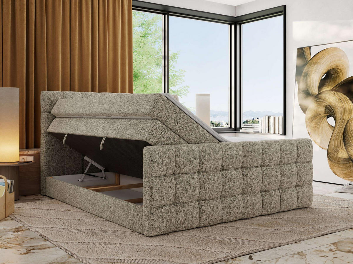 BOXSPRINGBETT ALTIVO KING DUO 160/200 - Dunkelbeige Strukture - H4 - Taupe, Textil (160/200cm) - MKS