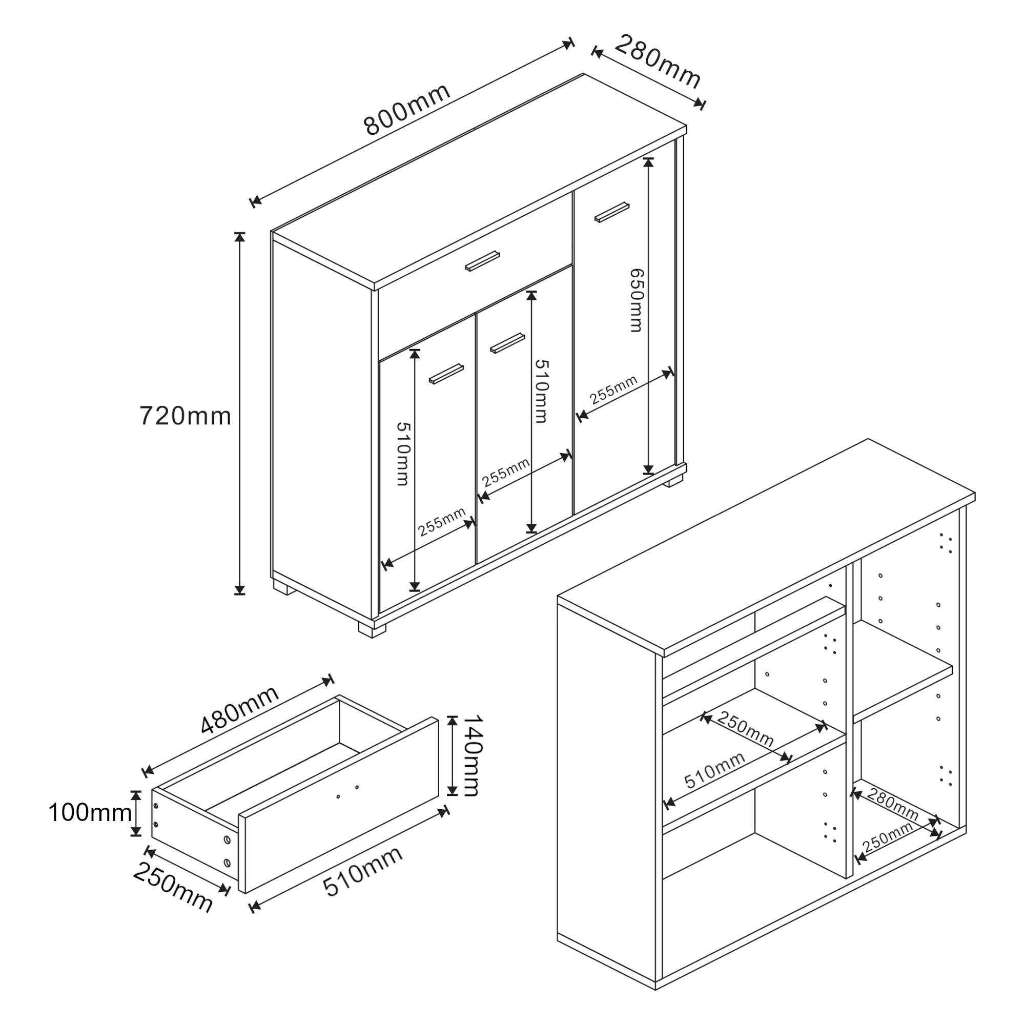 Thumbnail - [en.casa] Sideboard, Eiche, Weiß, Holzwerkstoff, 1 Schubladen, Rechteckig, 80x72x28 cm, Wohnzimmer, Kommoden & Sideboard...