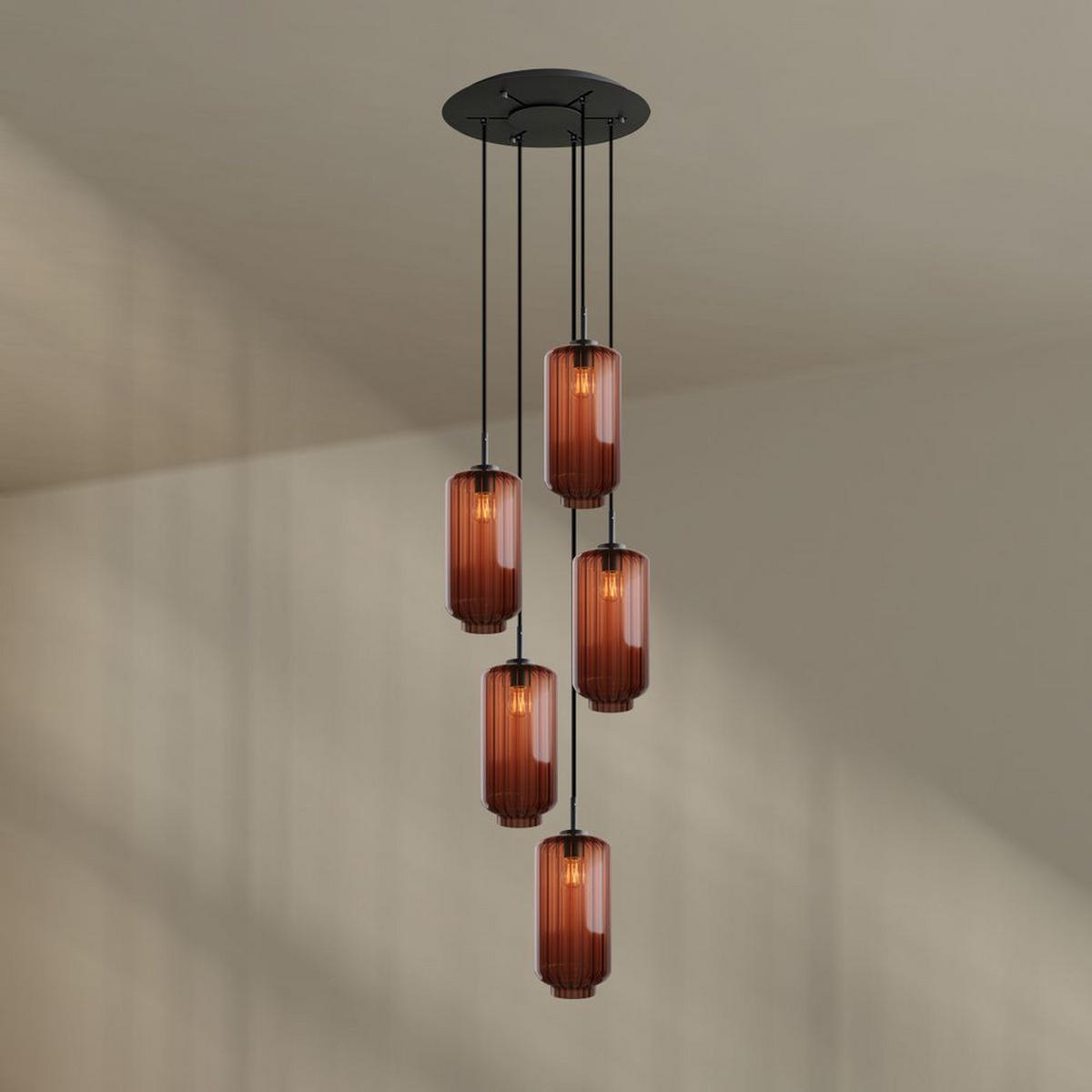 GALERIELEUCHTE Velo 5-flammig Braun Ø 18cm - Schwarz/Braun, Glas (18/18/33cm) - s.luce