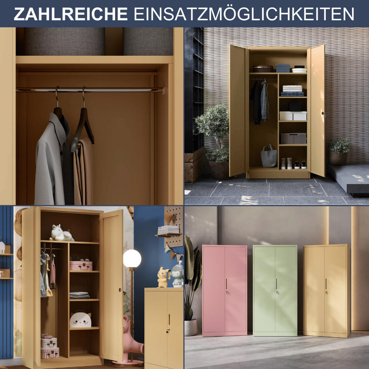 MEHRZWECKSCHRANK Metall abschließbar REKL 185x90x45cm Beige - Beige, Metall (90/185/45cm) - DELUKE