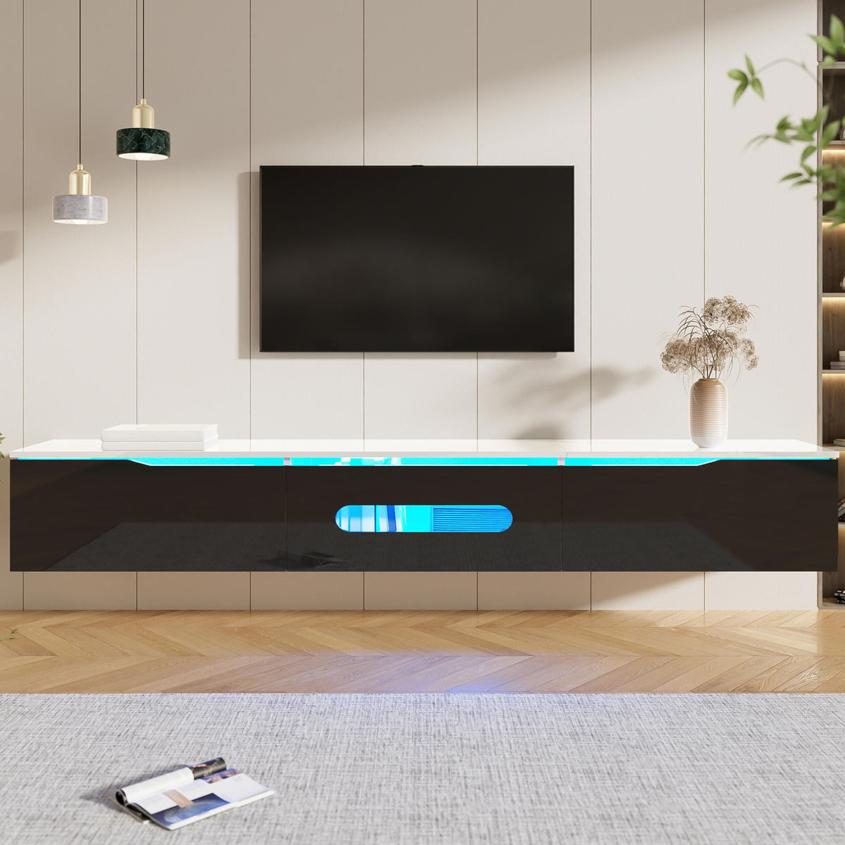 TV-SCHRANK Hochglanz in Schwarz und Weiß 180/35/30 cm - Schwarz, Holzwerkstoff (180/30/35cm) - Redom