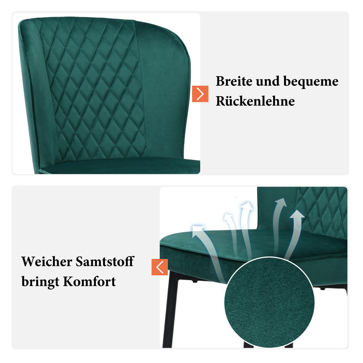ESSZIMMERSTUHL 2er-Set mit Metallgestell, abgerundeten Ecken, bequemem Sitzkomfort und stabiler Konstruktion, grün - Grün, Textil (47/86/43cm) - Luhomfu
