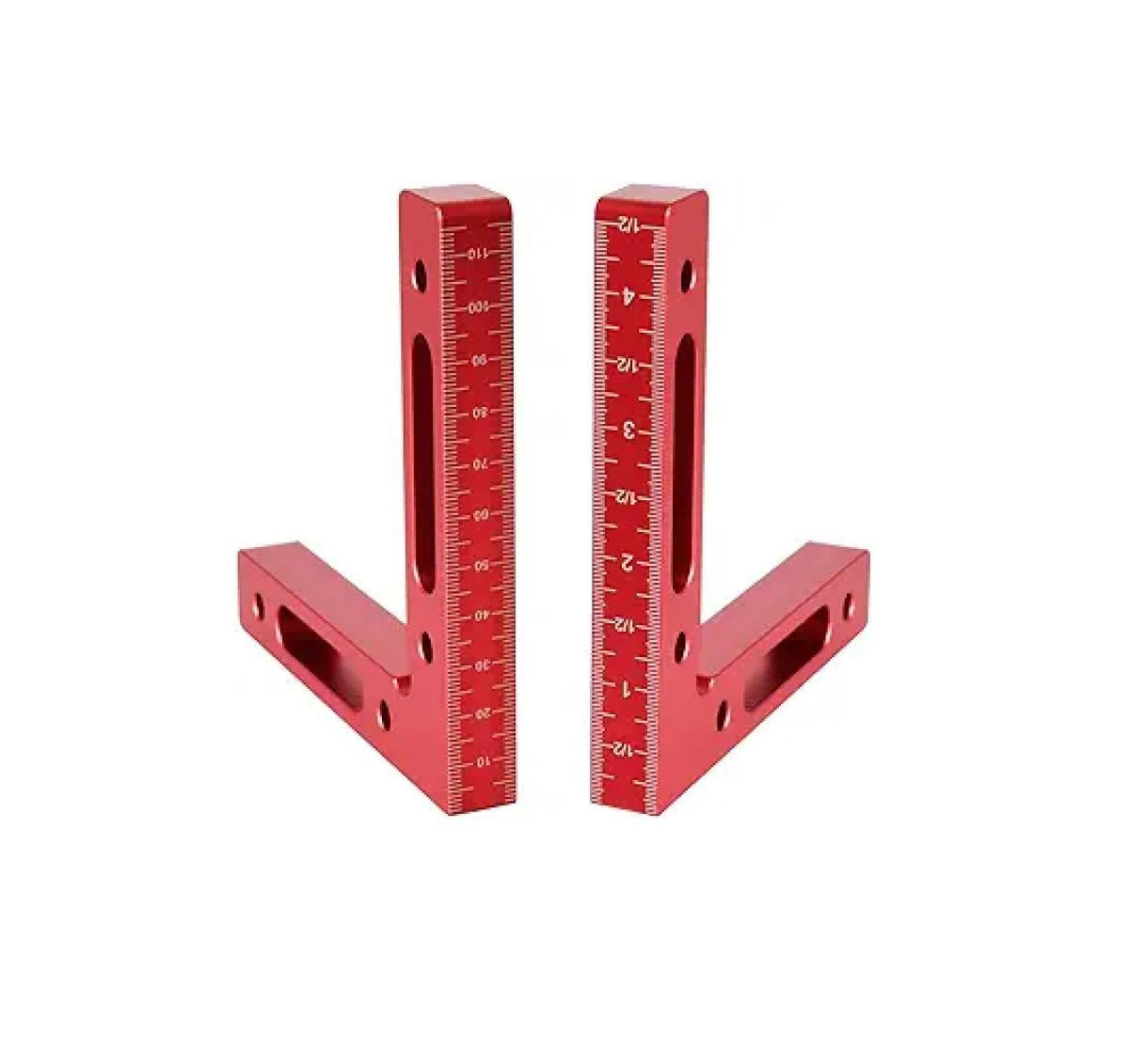 MESSLINEAL – 12 x 12 cm – für Holzbearbeitungsboxen, Rahmen, Regale und Schränke – rot, 2er-Pack - Rot, Metall (12/12/1.5cm) - DCA