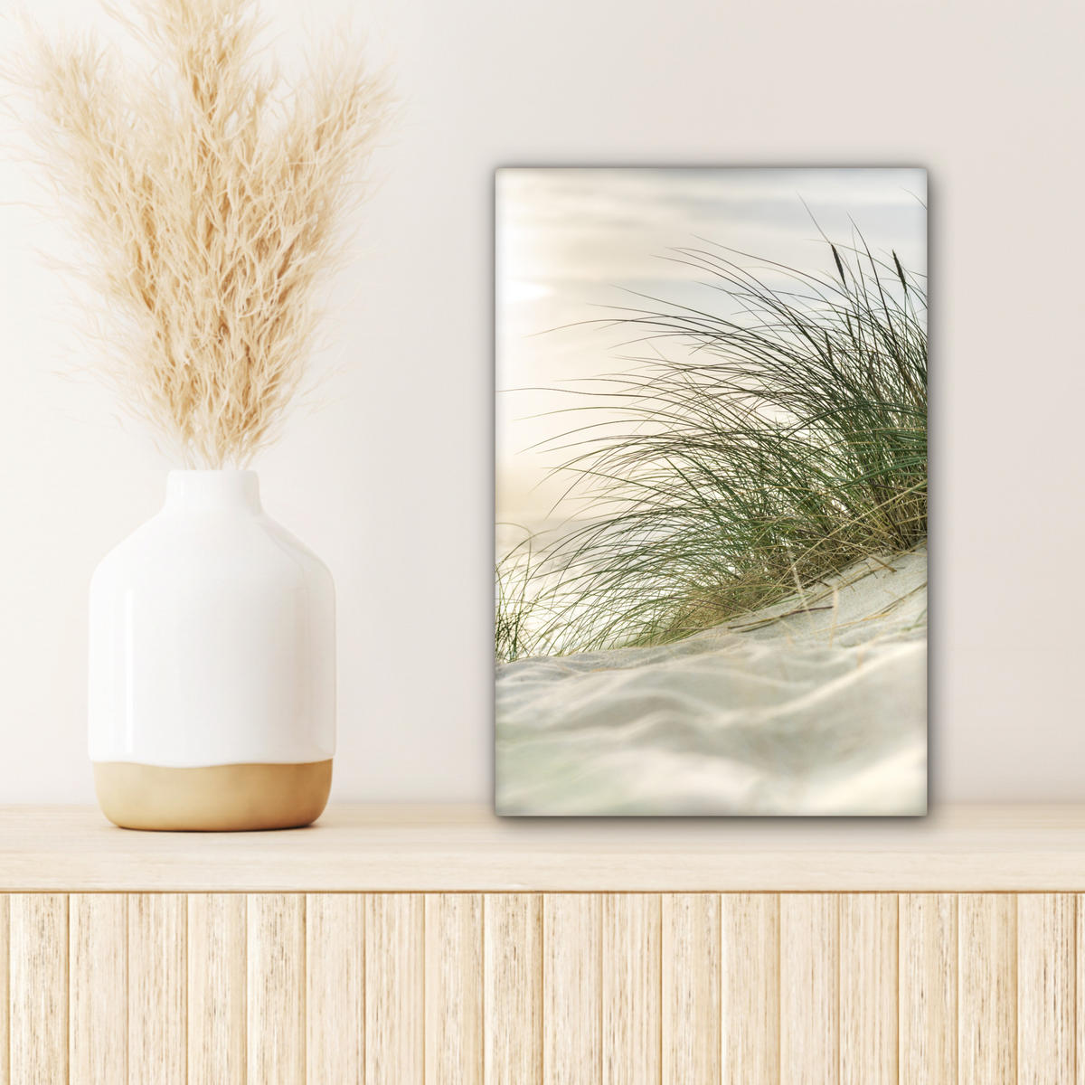 LEINWANDBILD Dünen mit Strandhafer in der Sonne des Nationalparks Schleswig-Holsteinisches Wattenmeer 20x30 cm - Creme, Textil (20/30cm) - MuchoWow
