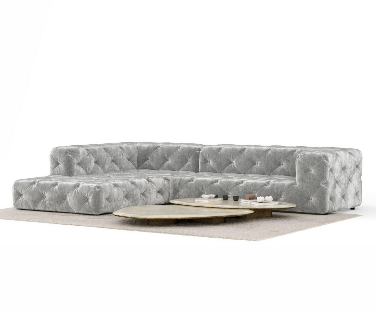 ECKSOFA Cosimo Hellgrau Chenille - Hellgrau/Schwarz, Holz/Holzwerkstoff (325/228cm) - Maison de Reve