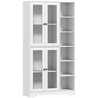 KÜCHENSCHRANK Buffetschrank mit 4 Soft-Close-Glastüren 6 offenen Fächern Weiß - Schwarz/Weiß, Holzwerkstoff/Metall (35/172/90cm) - HOMCOM