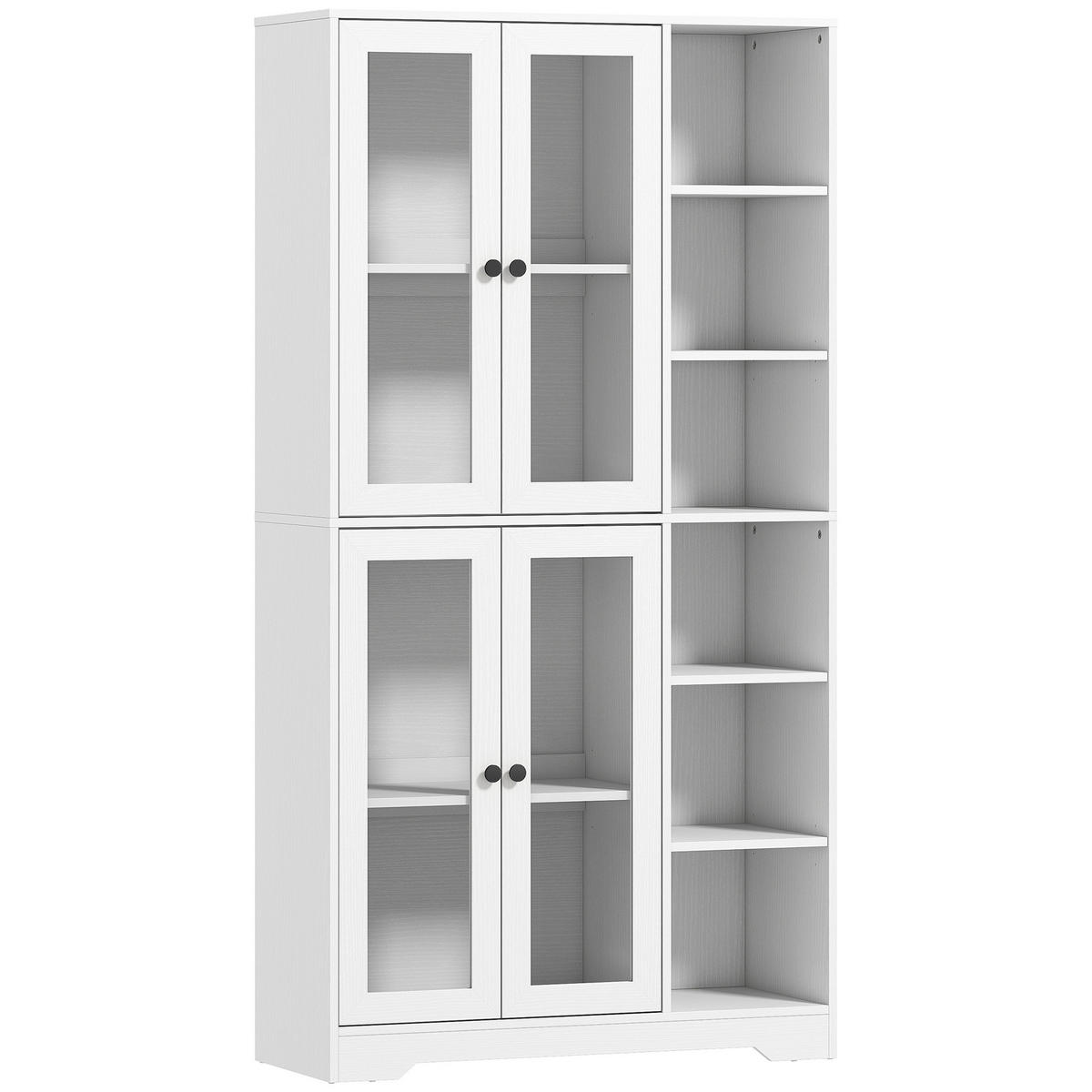 KÜCHENSCHRANK Buffetschrank mit 4 Soft-Close-Glastüren 6 offenen Fächern Weiß - Schwarz/Weiß, Holzwerkstoff/Metall (35/172/90cm) - HOMCOM