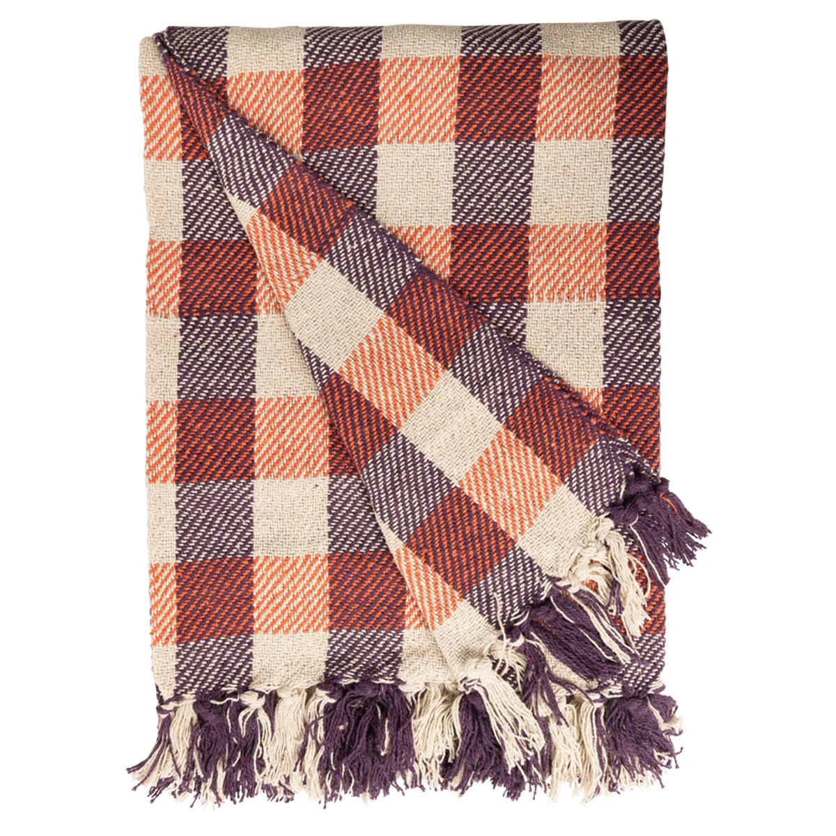 DECKE Würfel 130x180 cm, 100% Baumwolle, Violett-Orange - Orange, Textil (130/180cm) - Au Maison