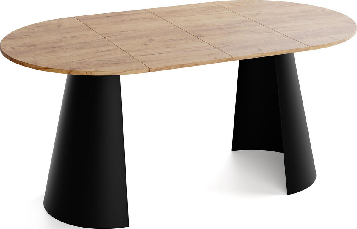 ESSTISCH Lamio runder ausziehbarer, Eiche Hell Braun 120-200/120/76 cm - Eiche Wotan/Schwarz, Holzwerkstoff/Metall (120/120/76cm) - WFL GROUP