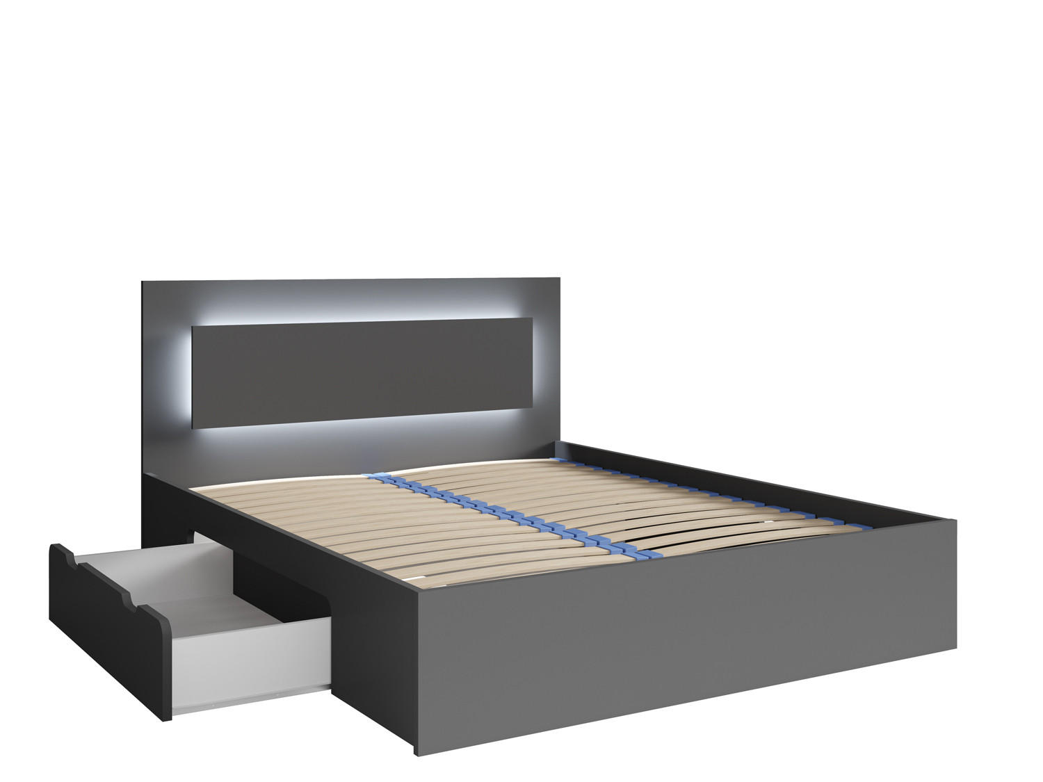 BETT FAVERO – 160×200 cm - mit lattenrost und Schubladen Grau Graphit - Grau, Holzwerkstoff (160/200cm) - Milaros Markt