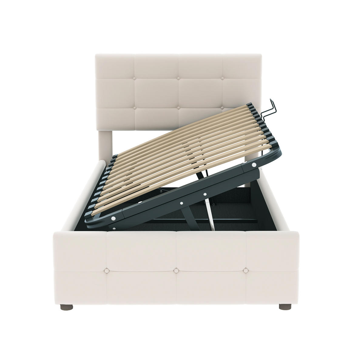 KINDERBETT 90/200 cm mit hydraulischem Stauraum und höhenverstellbarem Kopfteil Beige - Beige, Textil (90/200cm) - OKWISH