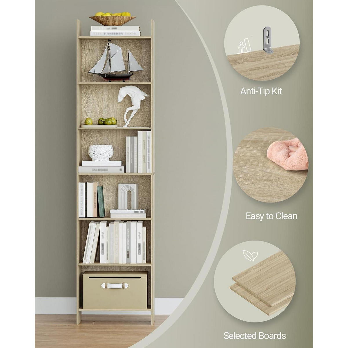 BÜCHERREGAL Standregal 7 Fächer Eichenbeige 24 x 48 x 197,4 cm - Beige, Holzwerkstoff (48/197.4/24cm)