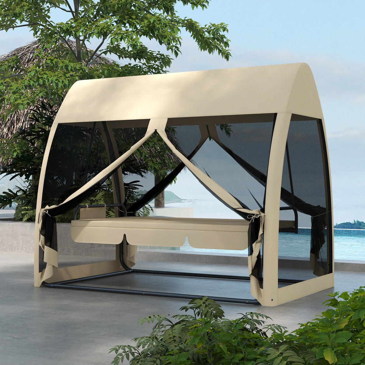 HOLLYWOODSCHAUKEL mit Liegefunktion 3-Sitzer - Beige, Metall (140/197/240cm) - Outsunny