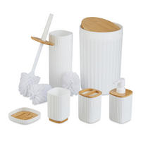 BADEZIMMER-SET 6-tlg. - Weiß, Holz/Kunststoff (18/27/18cm) - Relaxdays