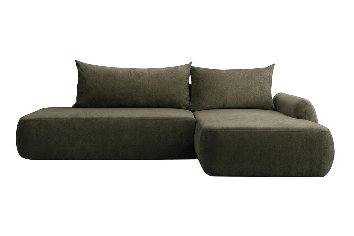 ECKSOFA Mit Schlaffunktion Und Bettkasten, Velvet-Stoff Vena, Olive, Rechts, HELA I - Olivgrün, Holz (302/184cm) - Kaiser Möbel