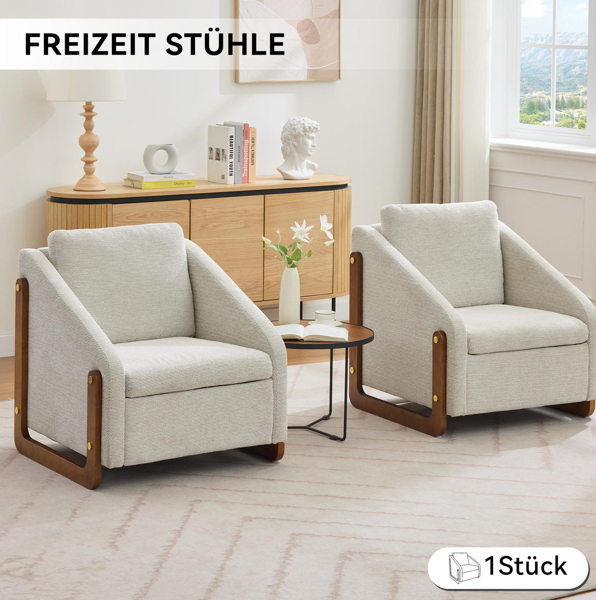 SESSEL mit Chenille-Bezug und Holzarmlehnen 73.5/73.5/73.5 cm Beige - Beige, Textil (73.5/73.5/73.5cm) - Redom