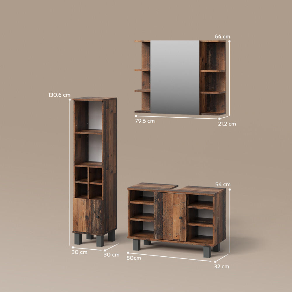 Thumbnail - Livinity® Badmöbel-Set, Wildeiche, Holzwerkstoff, 20 Fächer, Rechteckig, 60x54x32 cm, Badezimmer, Badmöbelsets & Badmöbe...