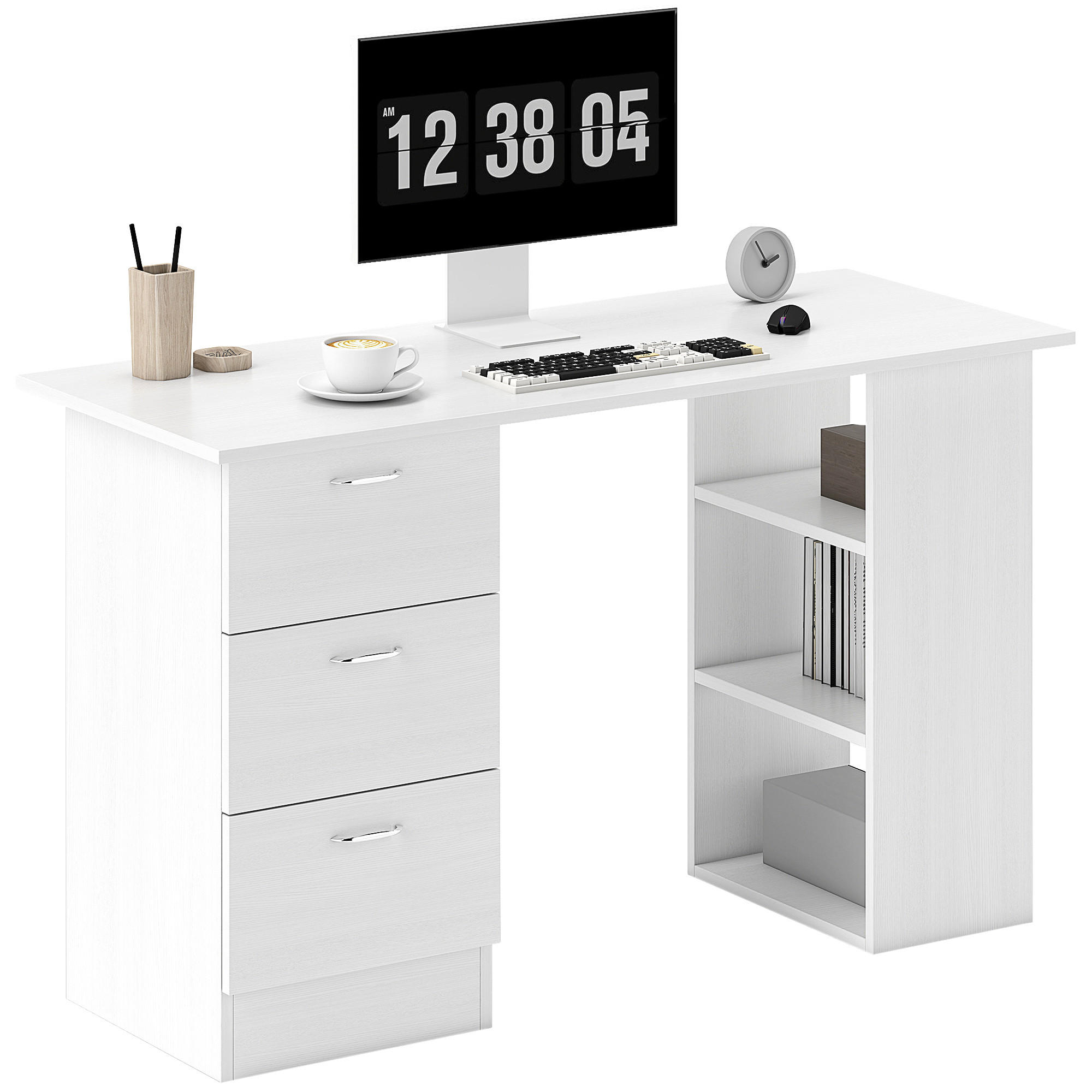 SCHREIBTISCH Weiß mit Schubladen und Regalfächern 120/49/72 cm - Weiß, Holz (49/120/72cm) - PANGIVO