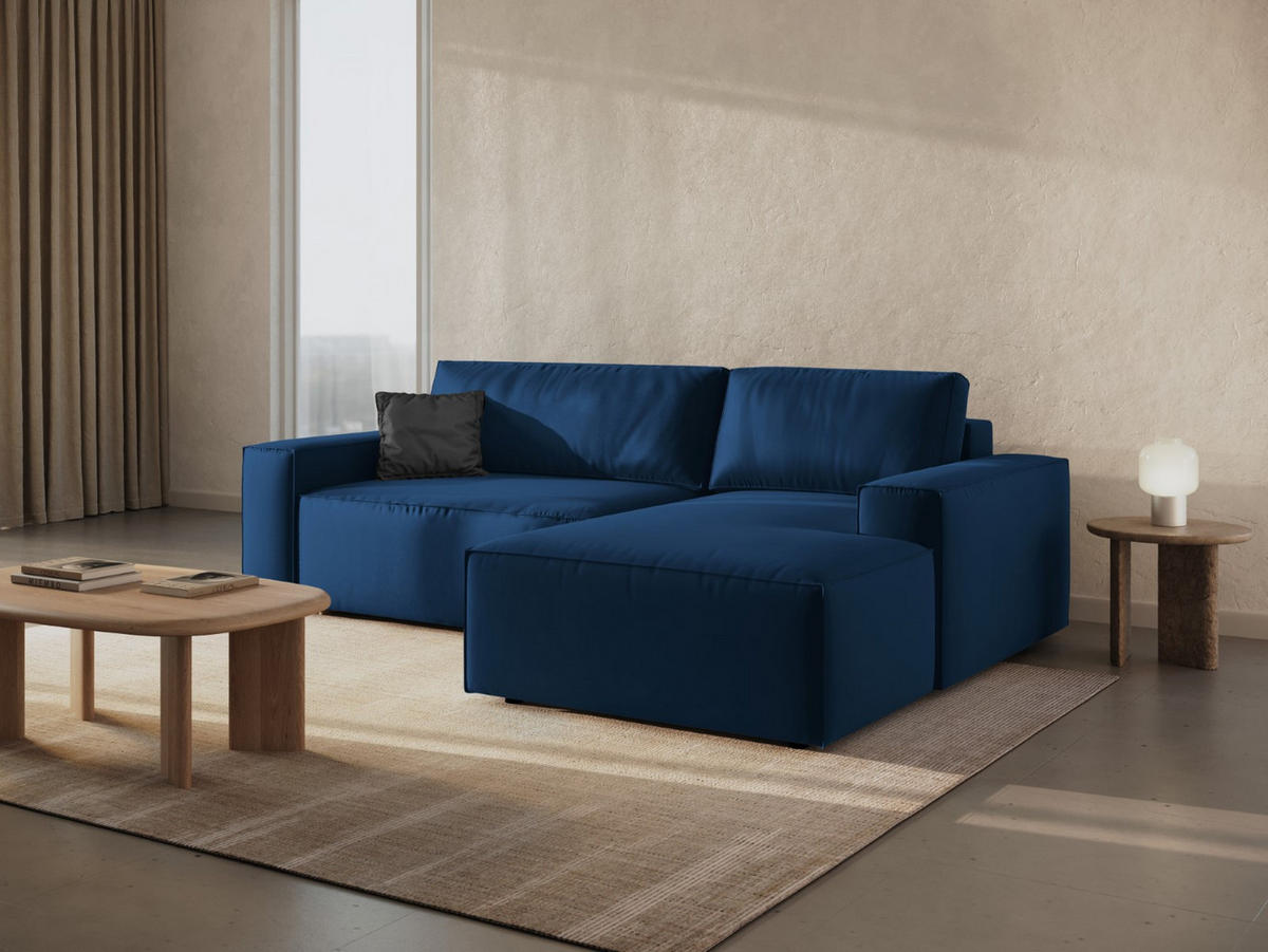 ECKSOFA ausklappbar rechts mit Container Jodie aus Samt königsblau 3 Sitzplätze - Dunkelblau, Textil (151/246cm) - Micadoni