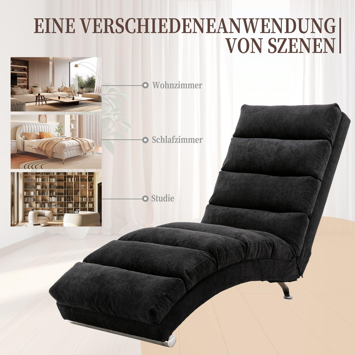 MASAŽNA FOTELJA u crnoj boji s funkcijom vibracije, od lana - srebrne boje/crna, drvni materijal/tekstil (55/84/148cm) - CHICFURN