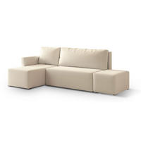 ECKSOFA VELOTTI L-S Creme Boucle-Stoff mit Schlaffunktion - Creme, Holz (261/143cm) - MASSENO