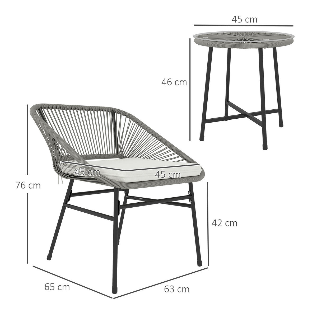 GARTENMÖBEL-SET, Outdoor Lounge Balkonmöbel für 2 Personen Dunkelgrau - Dunkelgrau, Metall - Outsunny