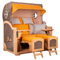 STRANDKORB Düne Grande Bullauge Teak PE Grey Dessin 586 - Gelb/Braun, Metall (142/170/95cm) - Mr. Deko