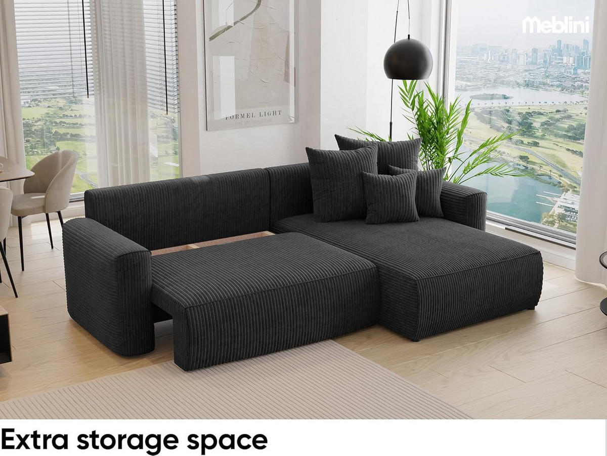 ECKSOFA BALI L - Schwarz, Holzwerkstoff (260/160cm) - Meblini
