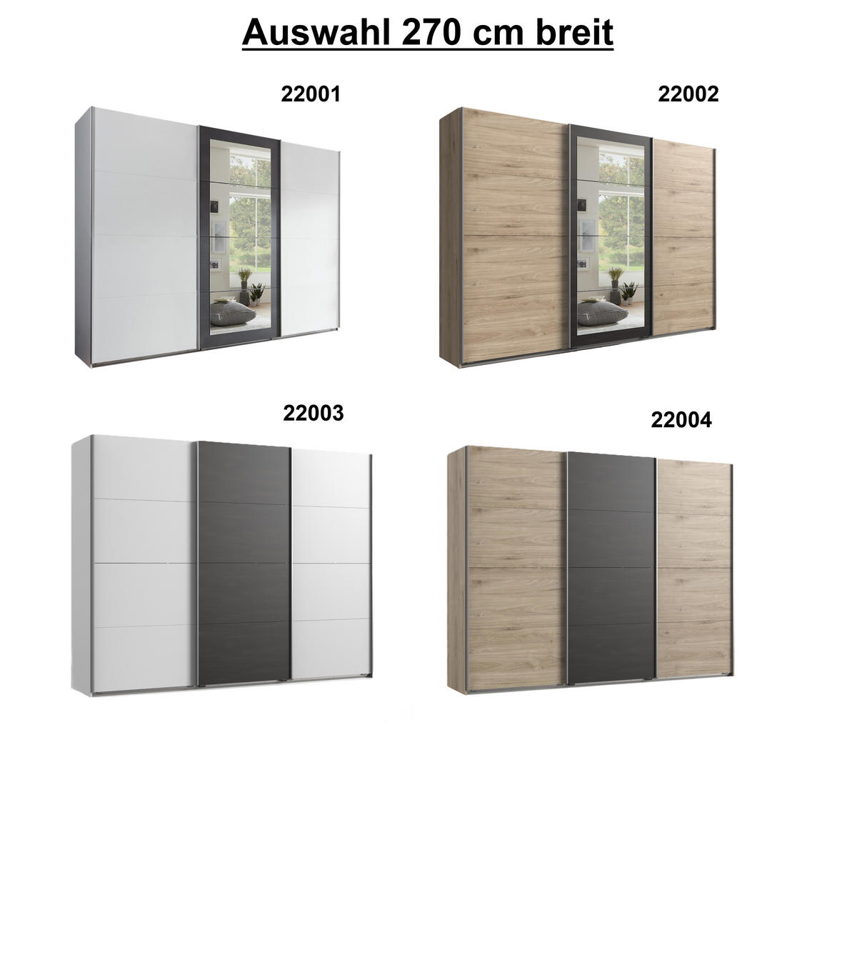 SCHWEBETÜRENSCHRANK 3-türig B270/H208/T65 cm Eichen-Dekor mit Mitteltür in grauer Stahl-Optik / 22004 - Eichefarben/Alufarben, Holzwerkstoff/Metall (270/208/65cm) - luma-home