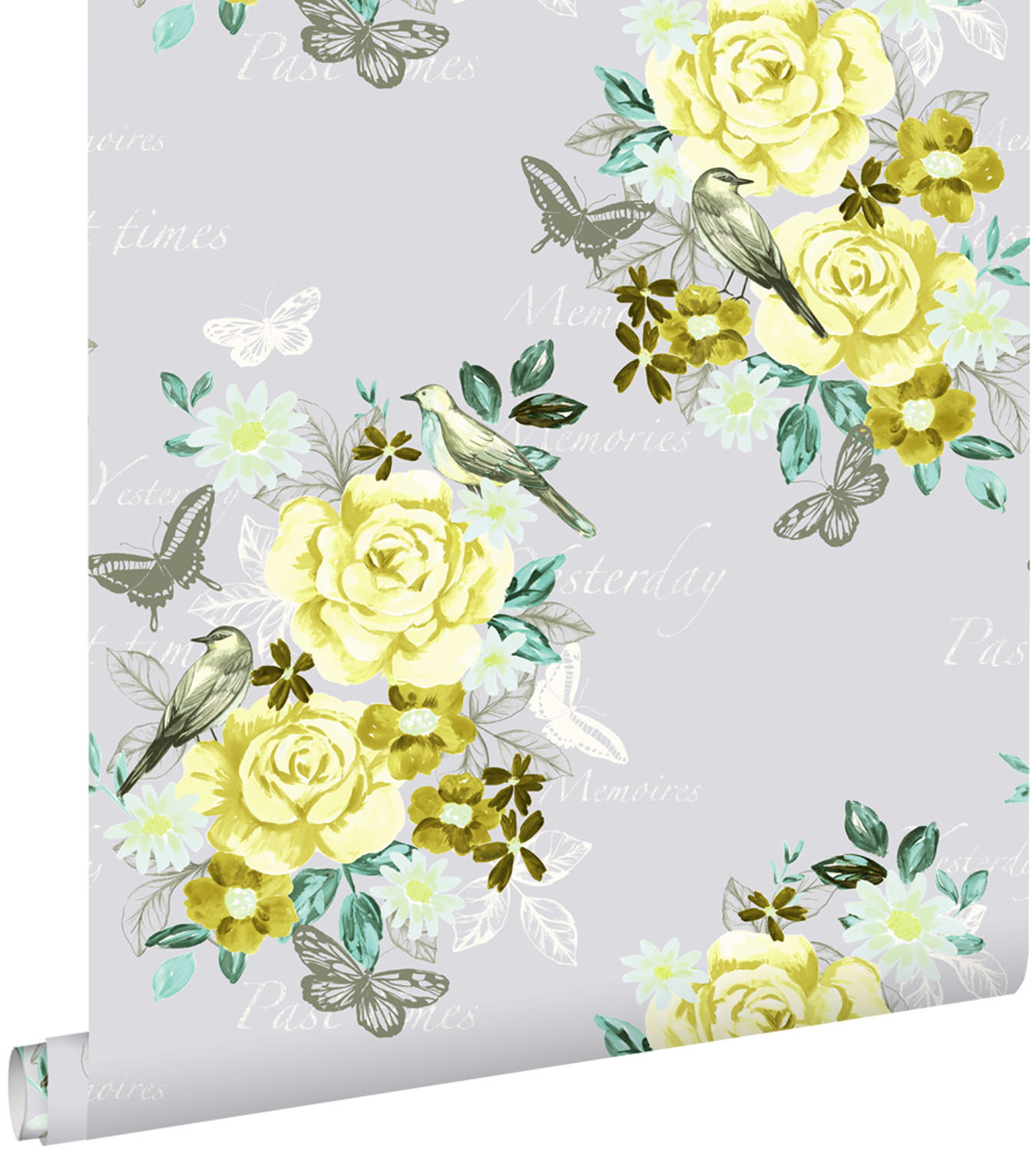 TAPETE Blumen und Vögel 53 cm x 10.05 m - Gelb, Papier (53/1000cm) - ESTAhome