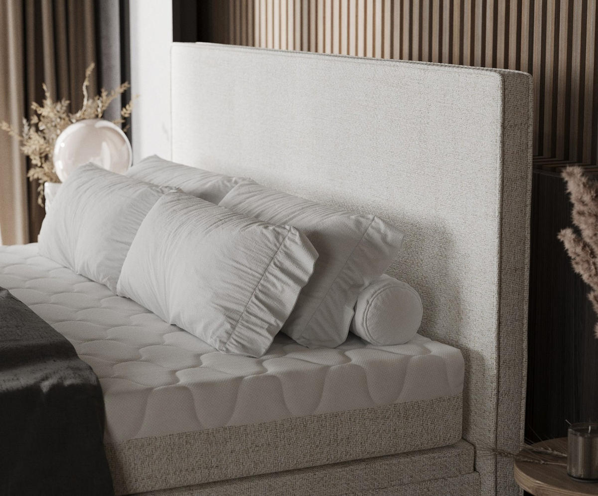 BOXBETT Zalla 180/200 cm Creme im Neve Stoff - Creme/Schwarz, Holz/Holzwerkstoff (180/200cm) - AltaBeds