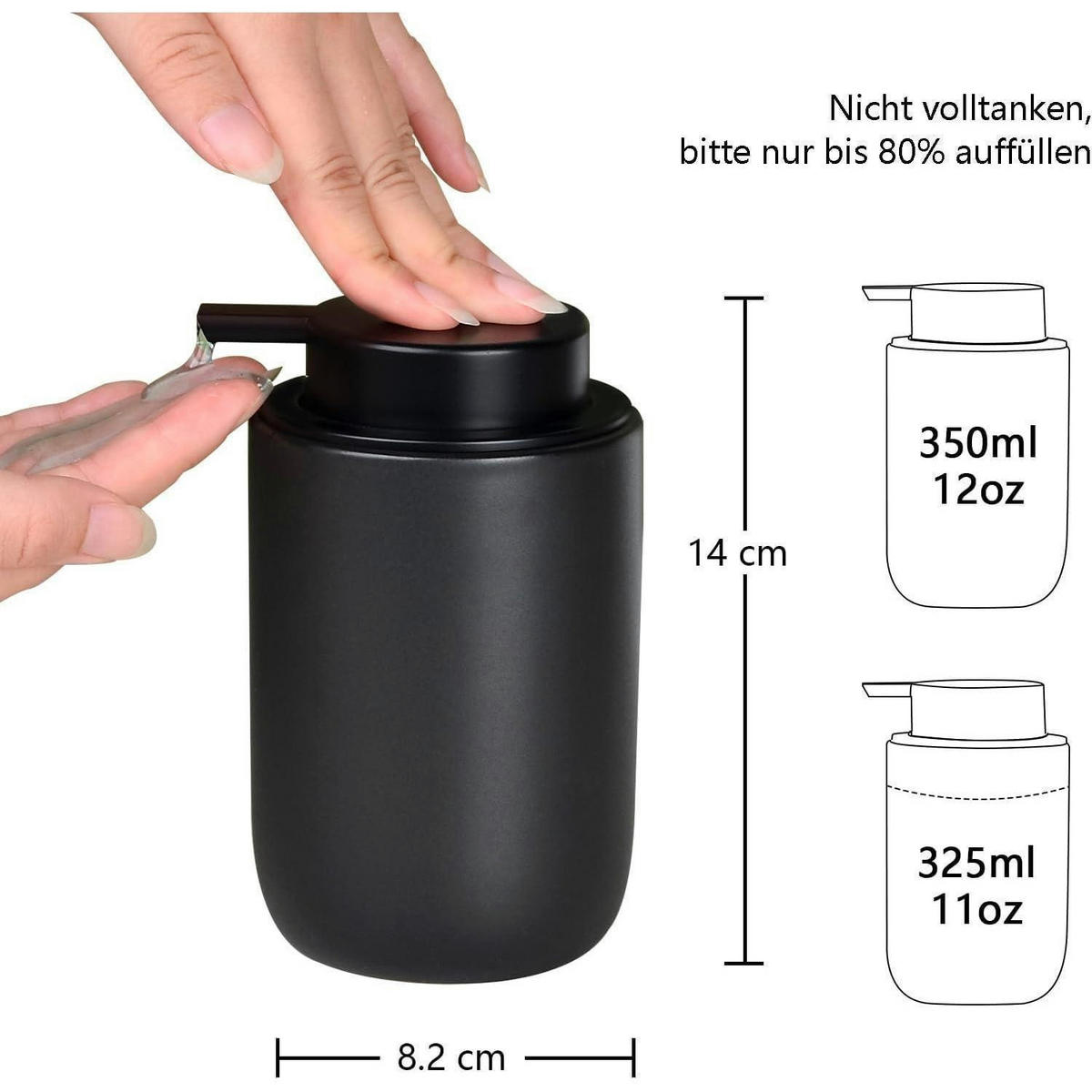 SEIFENSPENDER Keramik Schwarz 350 ml - Schwarz, Keramik (8/14/8cm)