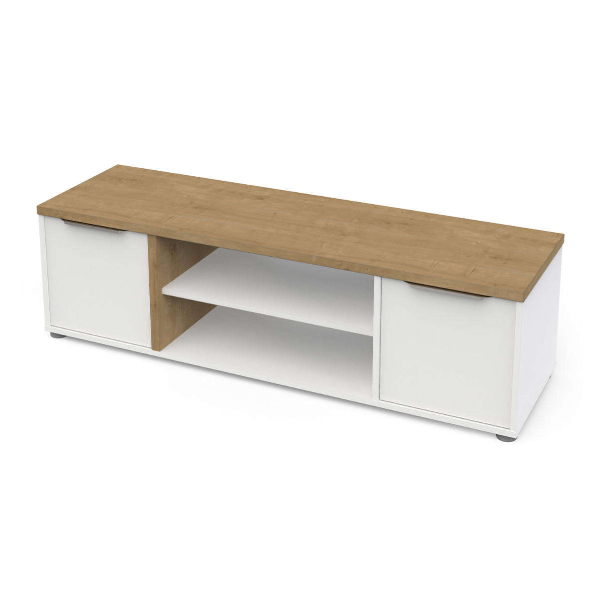 TV-MÖBEL 2 Türen und 2 offene Fächer Dekor Eiche und Weß access 39,1/39,6/134,8 cm - Eschefarben, Holzwerkstoff (39.1/39.6/41.3cm) - Calicosy