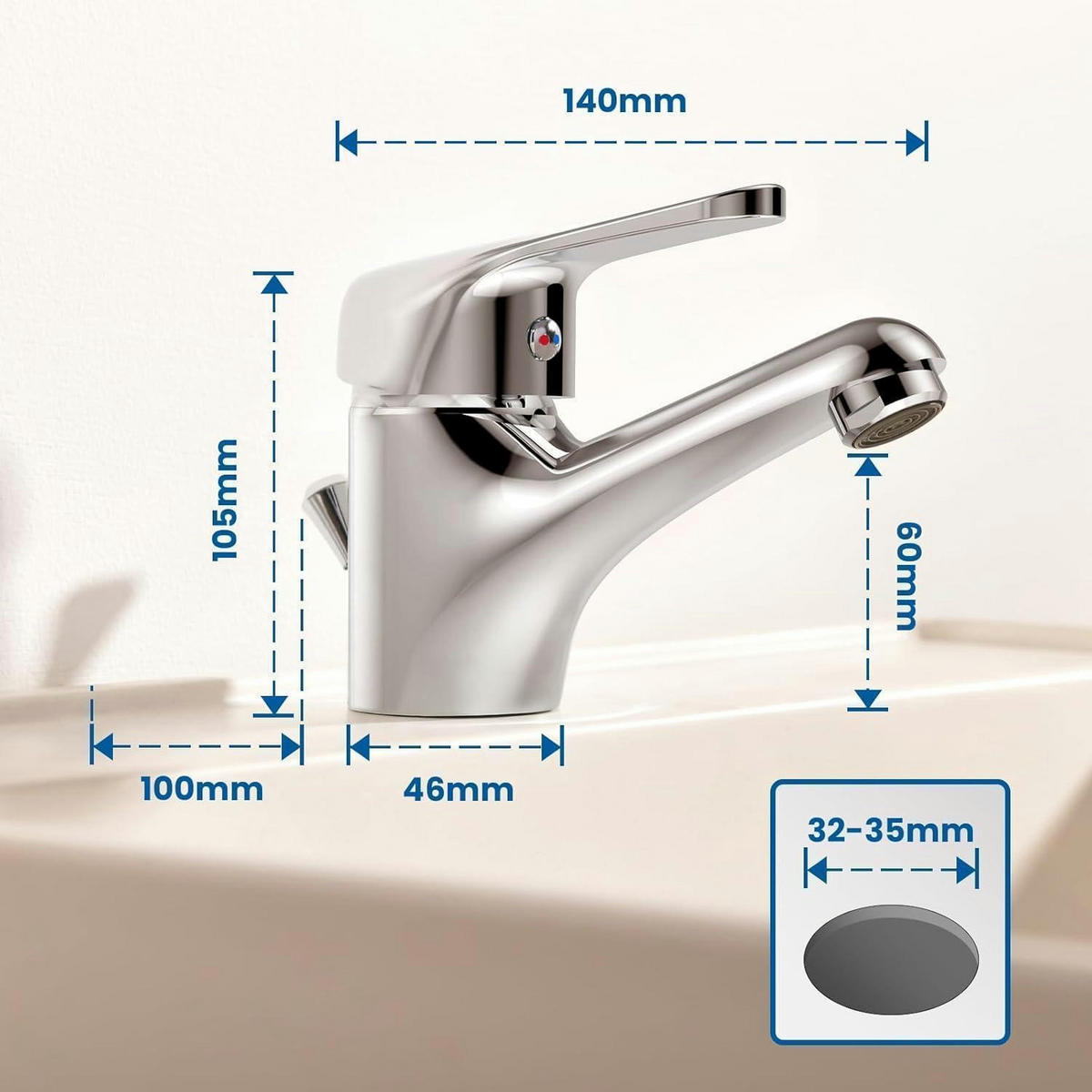 WASCHTISCHARMATUR mit Zugstange Chrom - Silberfarben, Metall (21/7/31cm)