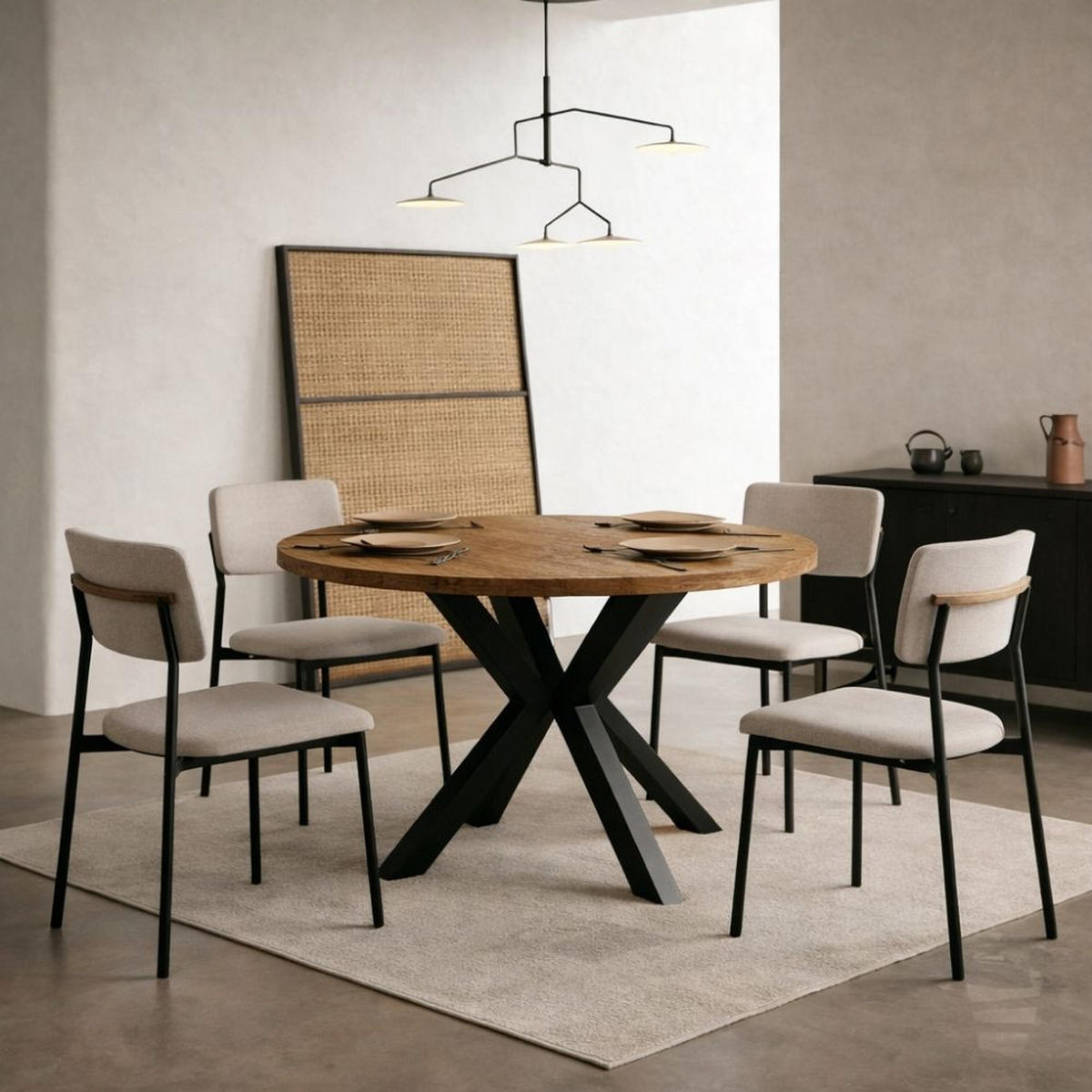 ESSTISCH RAL mit Holzbeinen, Durchmesser: 100 / 200 cm Eiche Lefkas / Schwarz - Eichefarben/Schwarz, Holz (100/200/77cm) - Dekori_Interiors