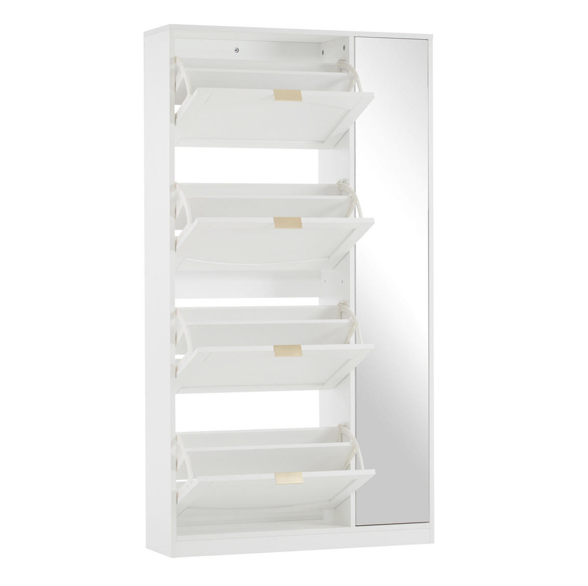 SCHUHSCHRANK 24/80/147 cm mit Spiegeltüren, 4 Klappen und verstellbaren Einlegeböden, Weiß - Weiß, Holzwerkstoff (80/147/24cm) - Redom