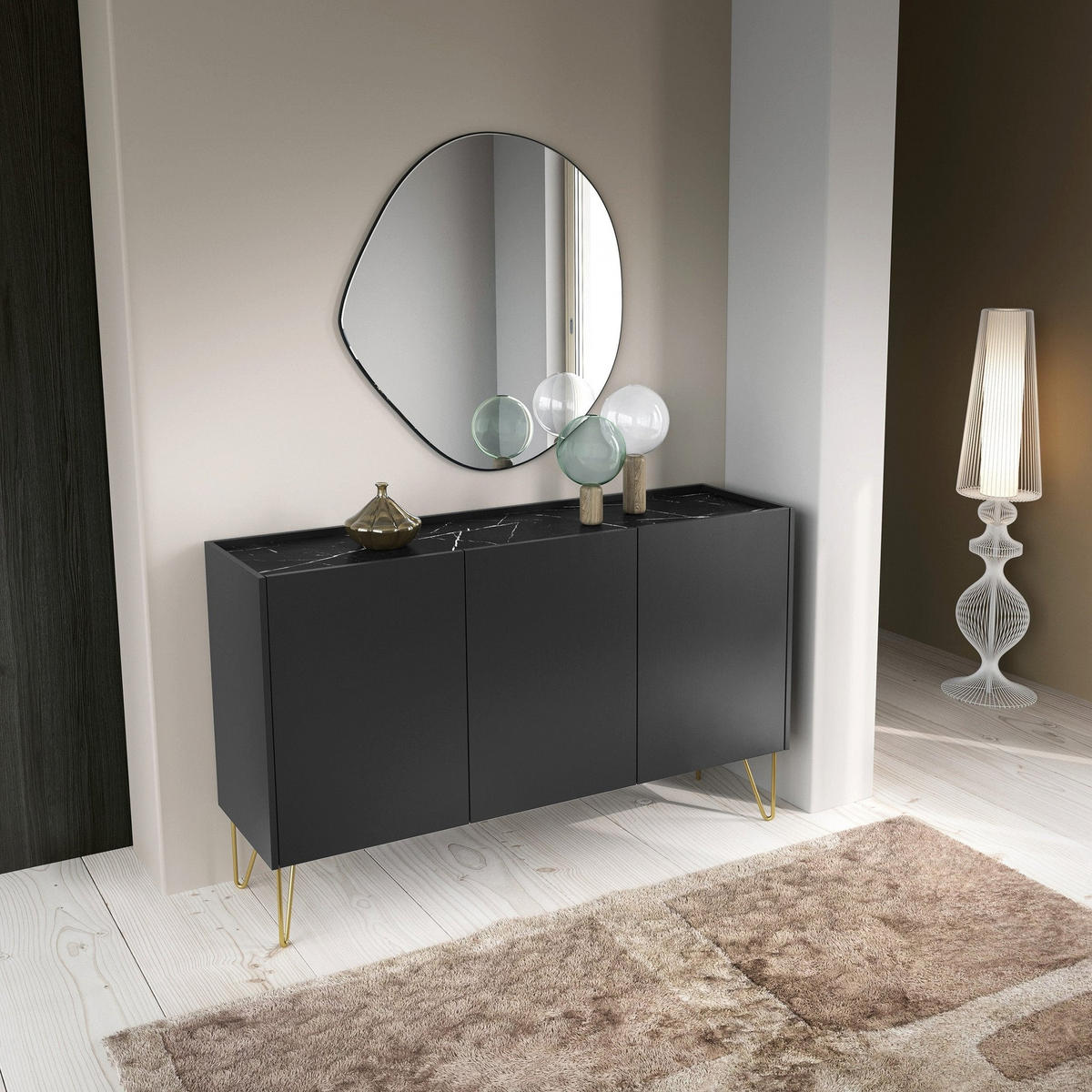 KOMMODE Ballada - Schwarz, Holzwerkstoff (144/83/37cm) - Pillovely