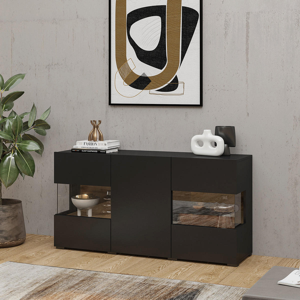 KOMODA Glora Crno i drvo - crna, drvni materijal (120/62/35cm) - Petits-meubles