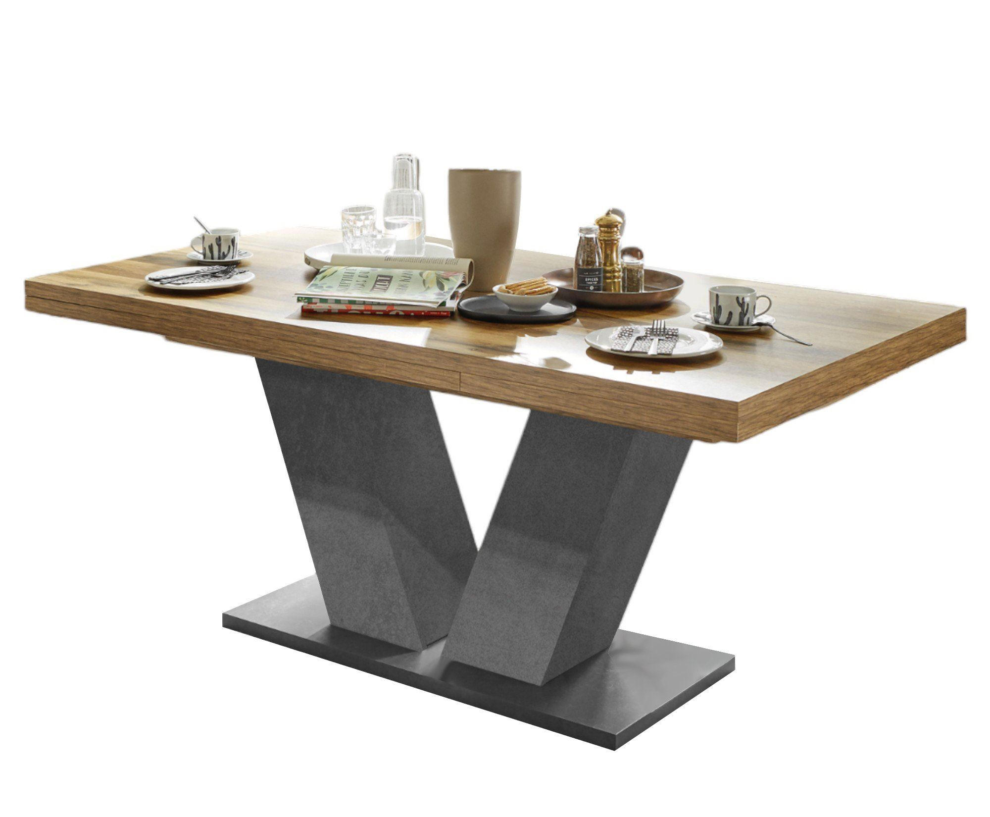 ESSTISCH ausziehbar Elena 160x90x76 Graphit/Plankeneiche - Braun, Holzwerkstoff (160/90/76cm) - 58aufmkessel