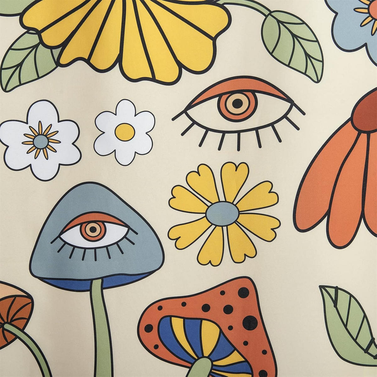 DUSCHVORHANG Champignon Boho Floral 180/180 cm Stoff mit 12 Haken - Ulmefarben, Kunststoff (180/180cm) - MCBOSON