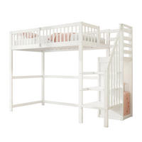 HOCHBETT aus Holz 90x200 cm in Weiß mit Treppe & Kleiderschrank - Weiß, Holz (90/200cm) - Modfu